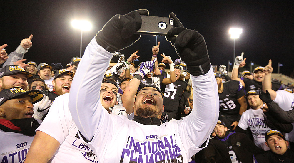 Mount Union player taking a selfie after the game