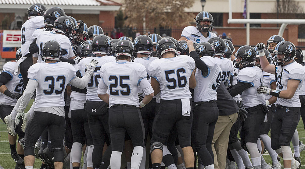 Johns Hopkins team before the national semifinal game at Mount Union. (Johns Hopkins athletics photo)