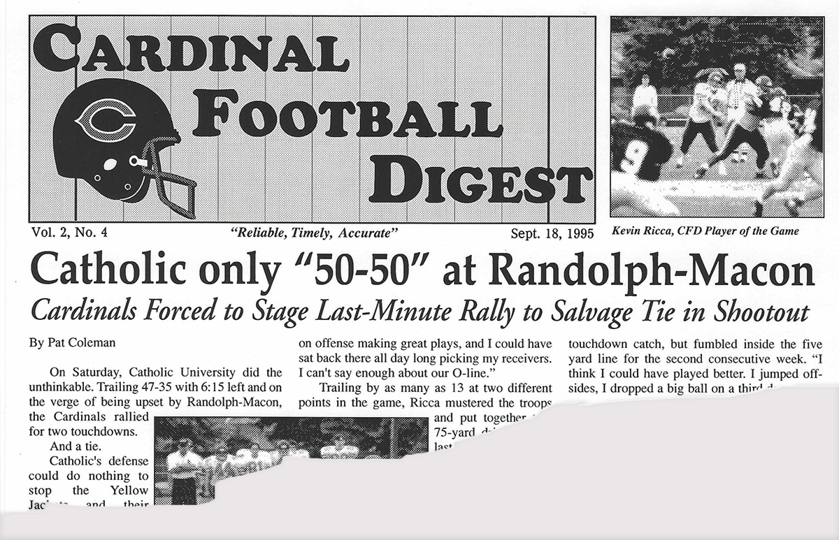 Torn clipping of Cardinal Football Digest