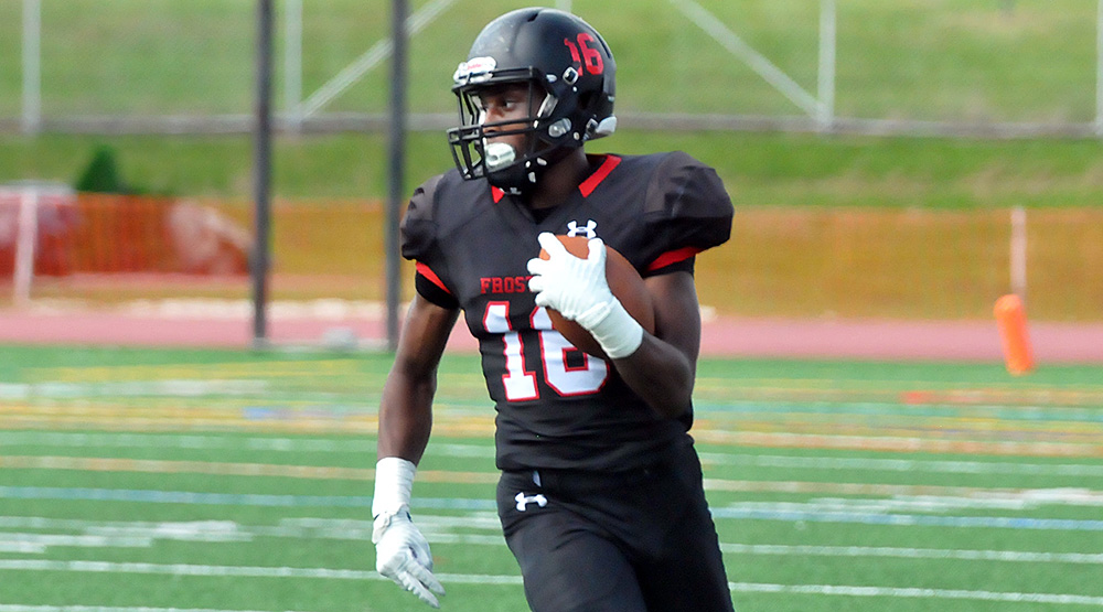 Lincoln Ikwunbo with the ball in the open field for Frostburg State. (Frostburg State athletics photo)